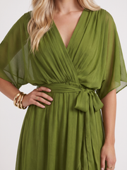 Lucienne Wrap Midi Dress Olive Green view 6