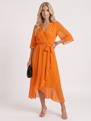 Lucienne Wrap Midi Dress Orange view 3
