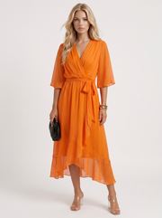 Lucienne Wrap Midi Dress Orange view 1