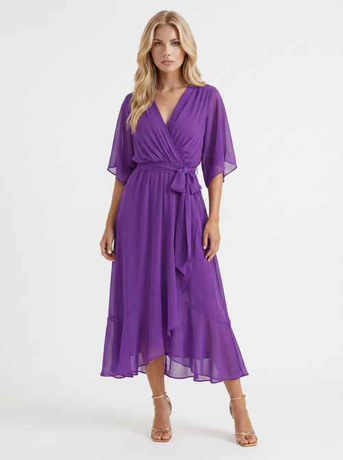 Lucienne Wrap Midi Dress Purple