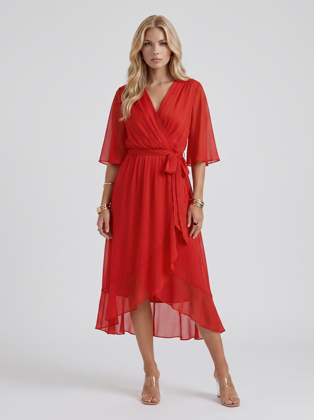 Lucienne Wrap Midi Dress Red