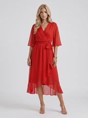 Lucienne Wrap Midi Dress Red view 1