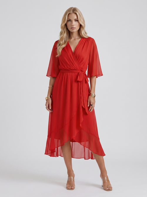 Lucienne Wrap Midi Dress Red