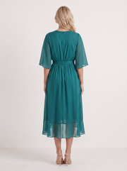 Lucienne Wrap Midi Dress Teal view 5