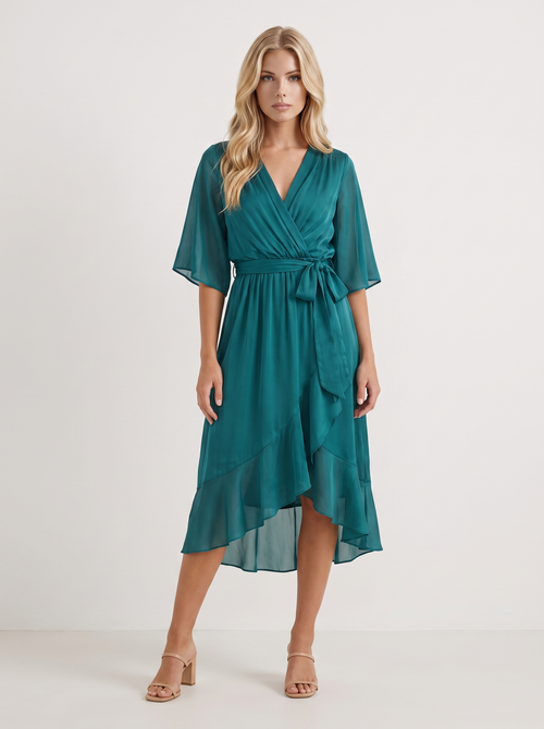 Lucienne Wrap Midi Dress Teal