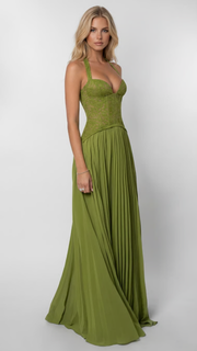 Lyra Corset Maxi Dress Green view 2
