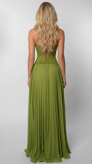 Lyra Corset Maxi Dress Green view 3