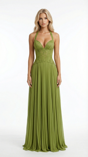 Lyra Corset Maxi Dress Green view 1