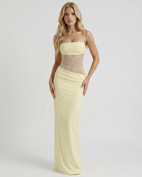 Maren Lace Panel Bodycon Maxi Dress Yellow