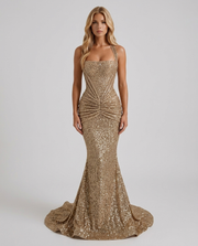 Mari Mermaid Maxi Dress Gold view 1
