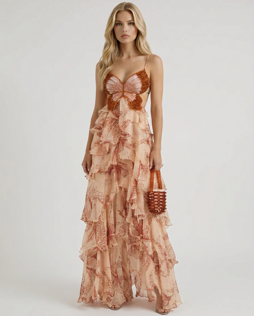 Marielle Butterfly Maxi Dress Brown