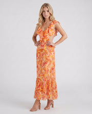 Marisol V Neck Ruffle Floral Maxi Dress Orange view 3