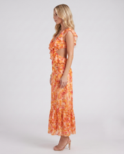 Marisol V Neck Ruffle Floral Maxi Dress Orange view 4