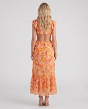 Marisol V Neck Ruffle Floral Maxi Dress Orange view 5