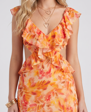 Marisol V Neck Ruffle Floral Maxi Dress Orange view 6