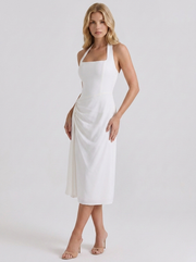 Mia Halter Square Neck Midi Dress White view 3
