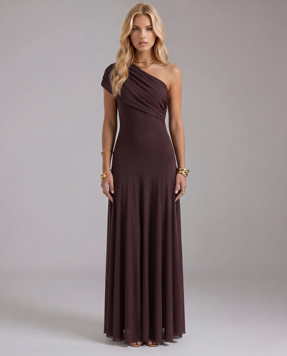 Milena Draped Maxi Dress Brown