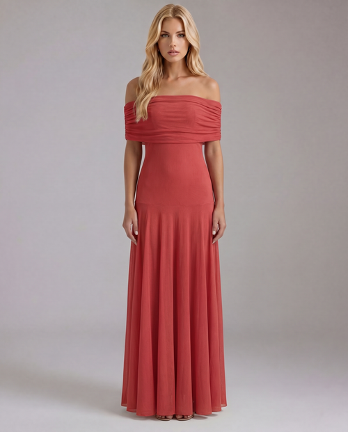 Milena Draped Off Shoulder Maxi Dress Red
