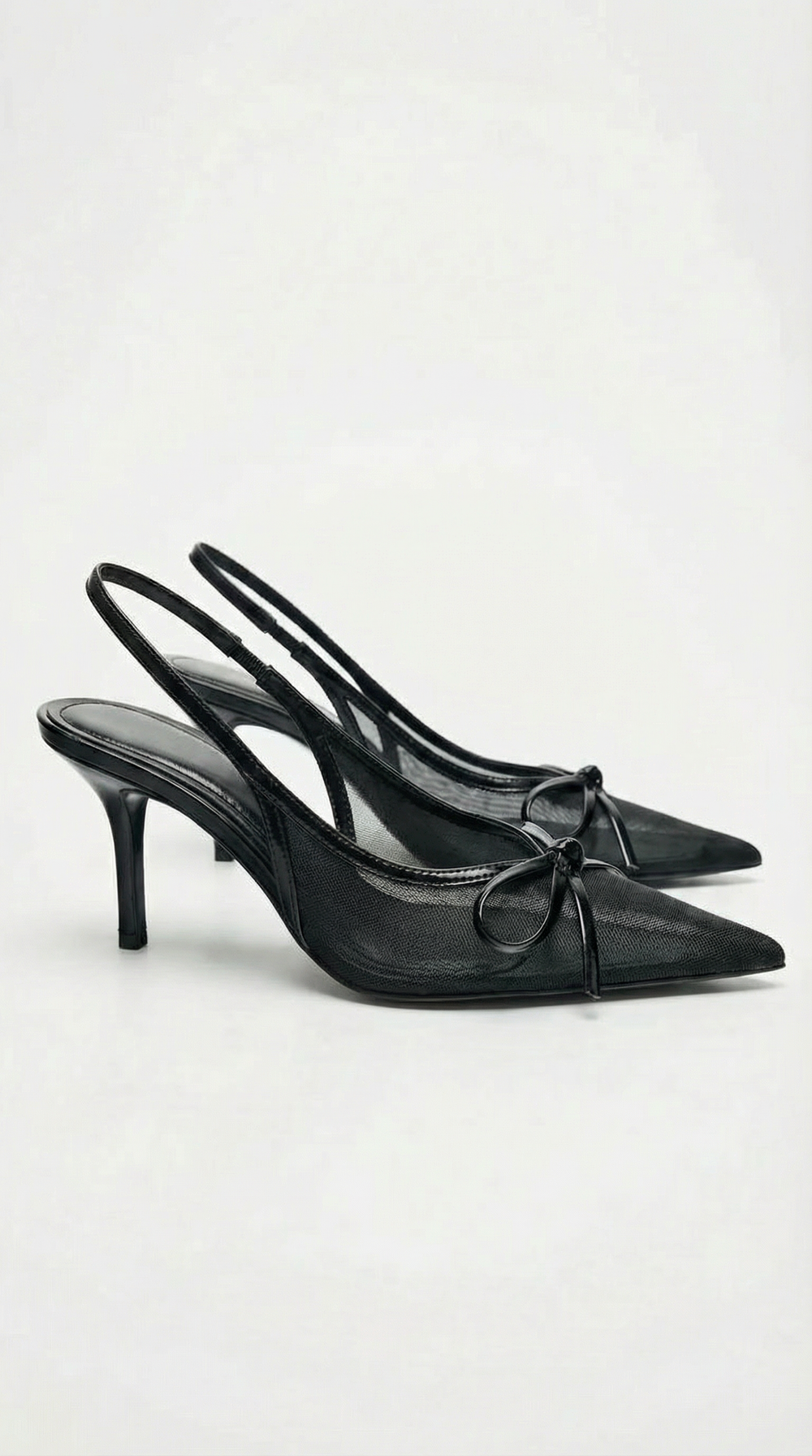 Moore Mesh Pointed Toe Slingback Heel Sandals Black