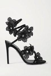 Morgan Floral Rhinestone Wrap Strap Stiletto Sandals Black view 3