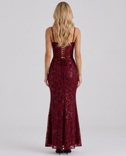 Naima Floral Lace Corset Maxi Dress Burgundy view 4