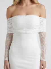 Nancy Off Shoulder Lace Sleeve Bodycon Mini Dress White view 6