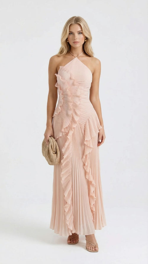 Nathalie Ruffle Maxi Dress Pink