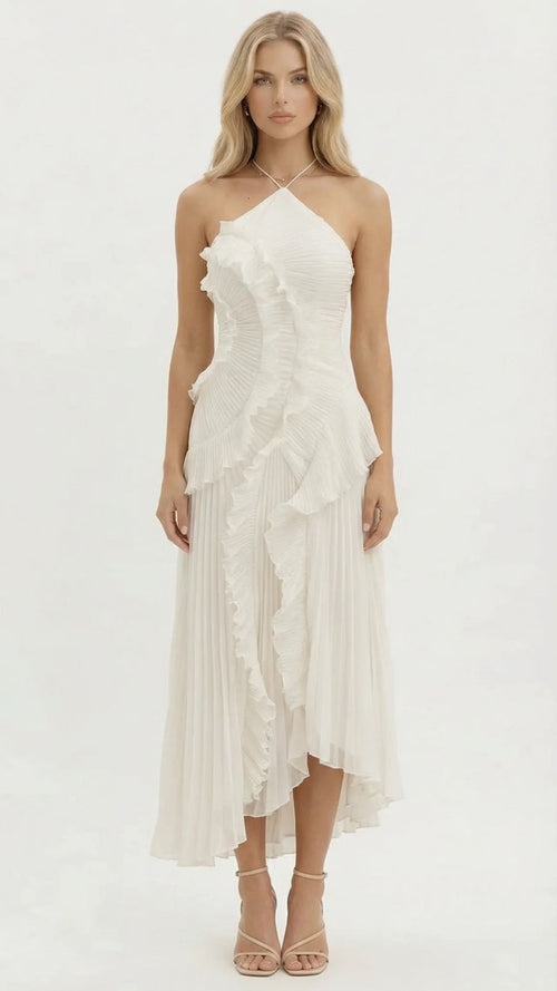 Nathalie Ruffle Maxi Dress White