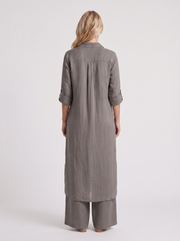 Nell Linen Button Front Wide Leg Pants Set Dark Grey view 5