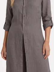 Nell Linen Button Front Wide Leg Pants Set Dark Grey view 6