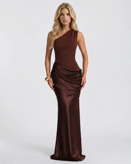 Noelle Draped Maxi Dress Brown