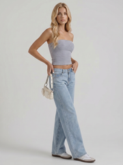Nora Low Rise Wide Leg Denim Jeans Blue Denim view 3
