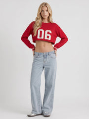 Nora Low Rise Wide Leg Denim Jeans Light Blue Red Stitch view 3