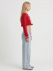 Nora Low Rise Wide Leg Denim Jeans Light Blue Red Stitch view 4
