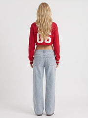 Nora Low Rise Wide Leg Denim Jeans Light Blue Red Stitch view 5