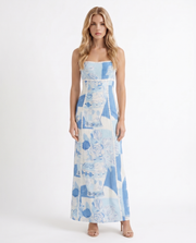 Ona Strapless Scalloped Ceramic Print Maxi Dress Mediterranean Blue view 1