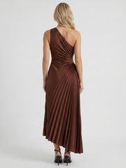 Opaline One Shoulder Sunray Pleated Maxi Dress Chocolate view 5