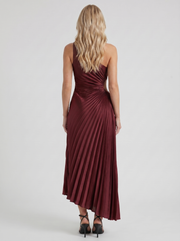 Opaline One Shoulder Sunray Pleated Maxi Dress Wine view 5