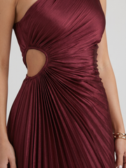 Opaline One Shoulder Sunray Pleated Maxi Dress Wine view 6