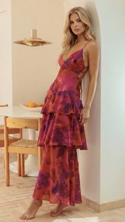 Penelope Ruffle Maxi Dress Dark Red view 2
