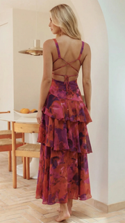 Penelope Ruffle Maxi Dress Dark Red view 4