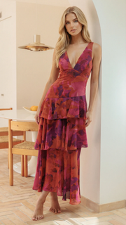 Penelope Ruffle Maxi Dress Dark Red view 1