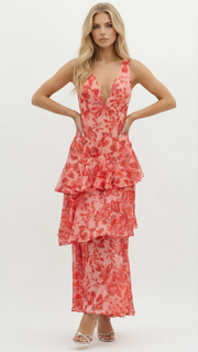 Penelope Ruffle Maxi Dress Red view 4