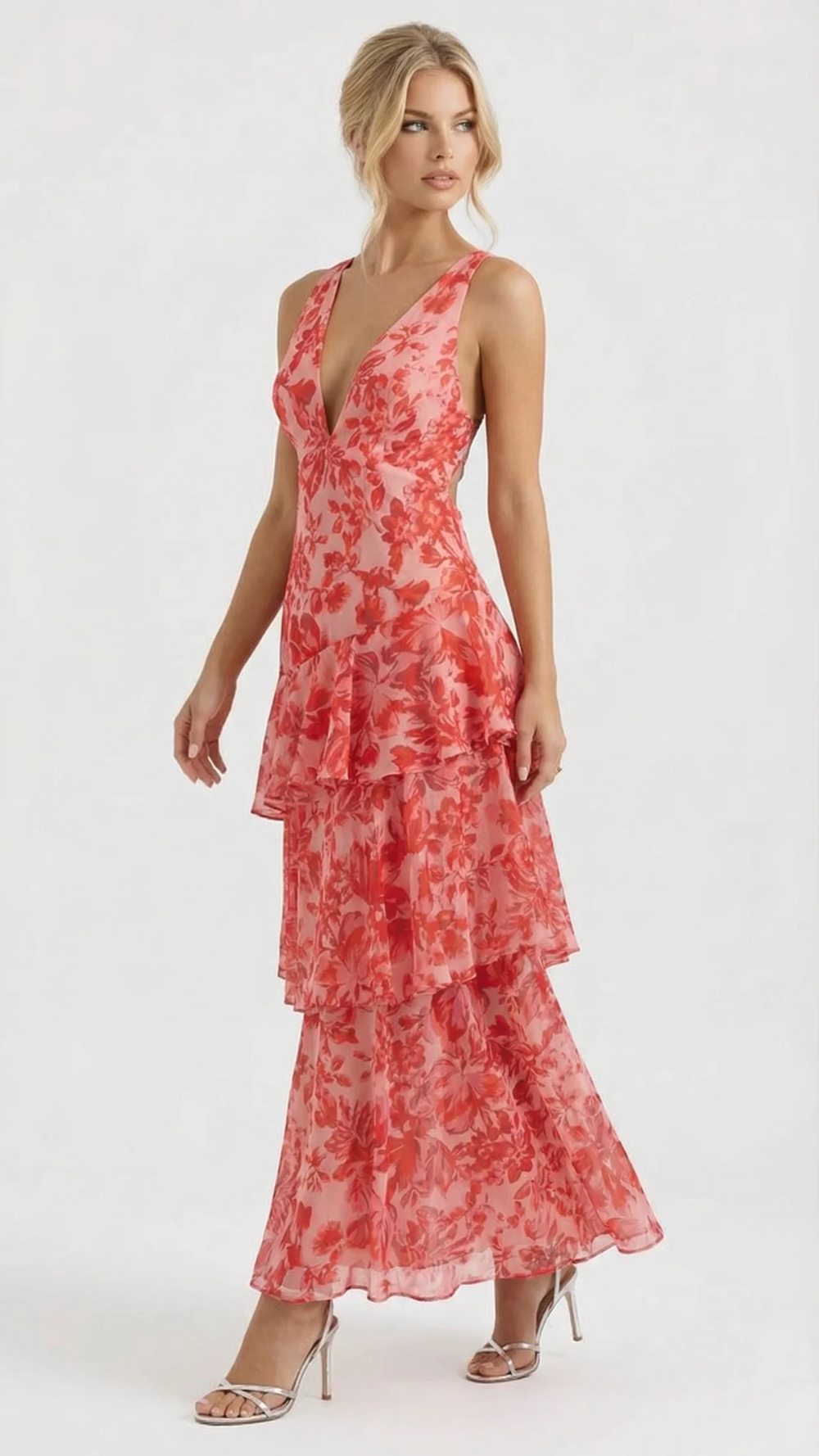 Penelope Ruffle Maxi Dress Red