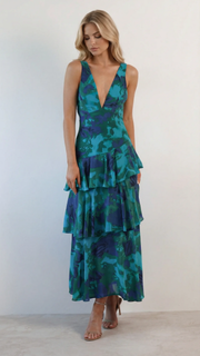 Penelope Ruffle Maxi Dress Turquoise view 2