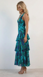 Penelope Ruffle Maxi Dress Turquoise view 4