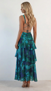 Penelope Ruffle Maxi Dress Turquoise view 5