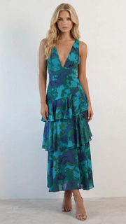 Penelope Ruffle Maxi Dress Turquoise view 1