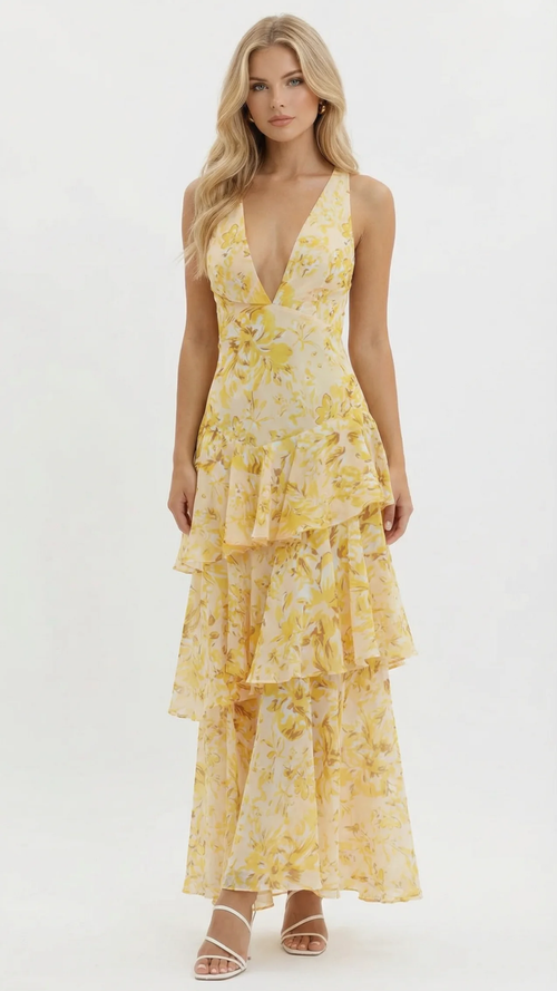 Penelope Ruffle Maxi Dress Yellow