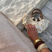 Penelope Shell Embellished Top Handle Beach Handbag Ivory view 4